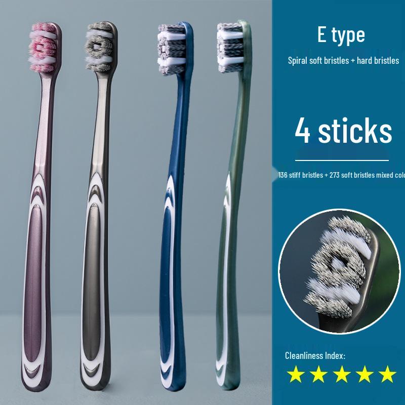 360° Medium-Hard Bristle Toothbrush for Effective Stain Removal - Spiral Filament, Soft Bristle, Adult Size