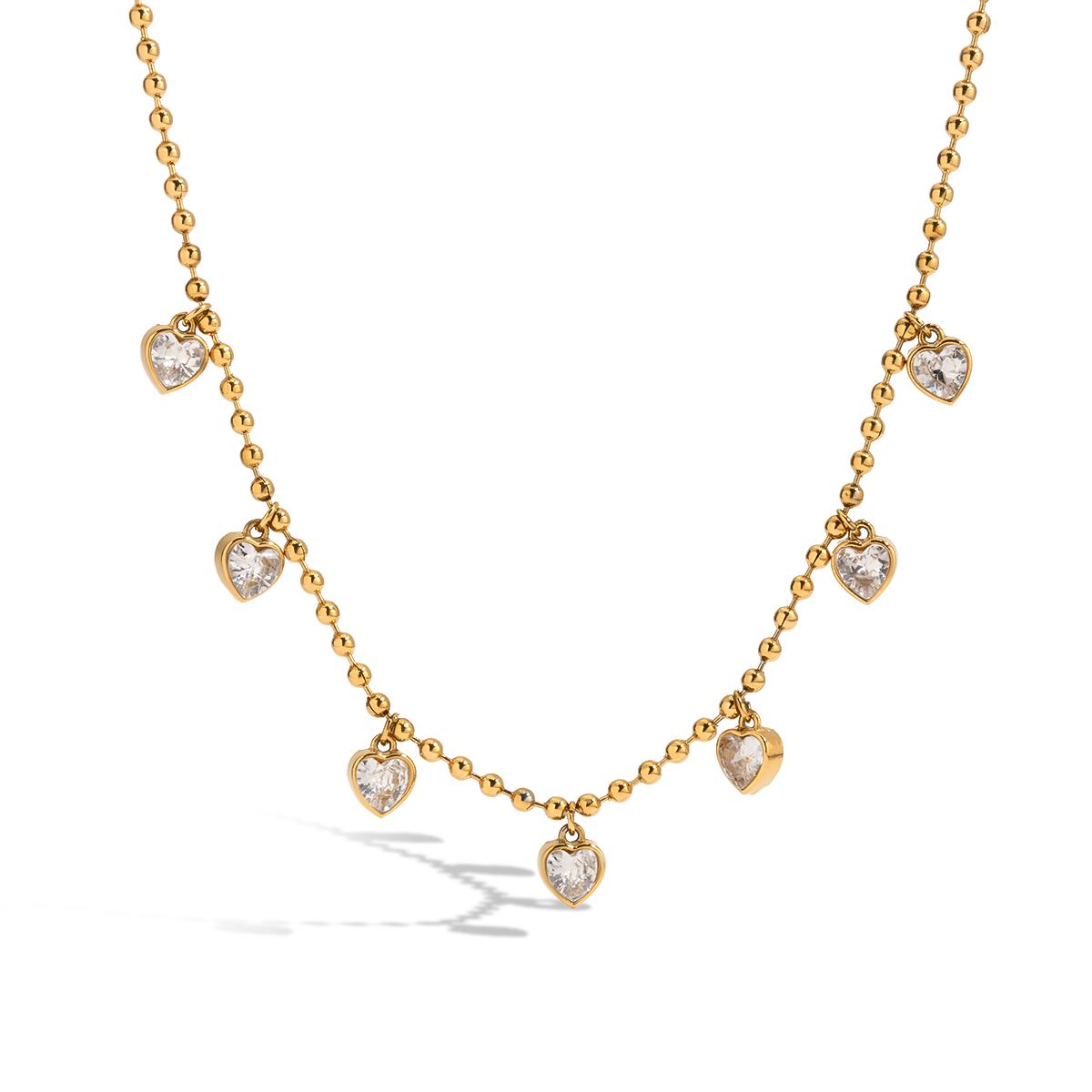 

Yori Delicate Shiny Cubic Zirconia Heart Pendant Bead Necklace for Women Stainless Steel High Quality Jewelry Water Resistant