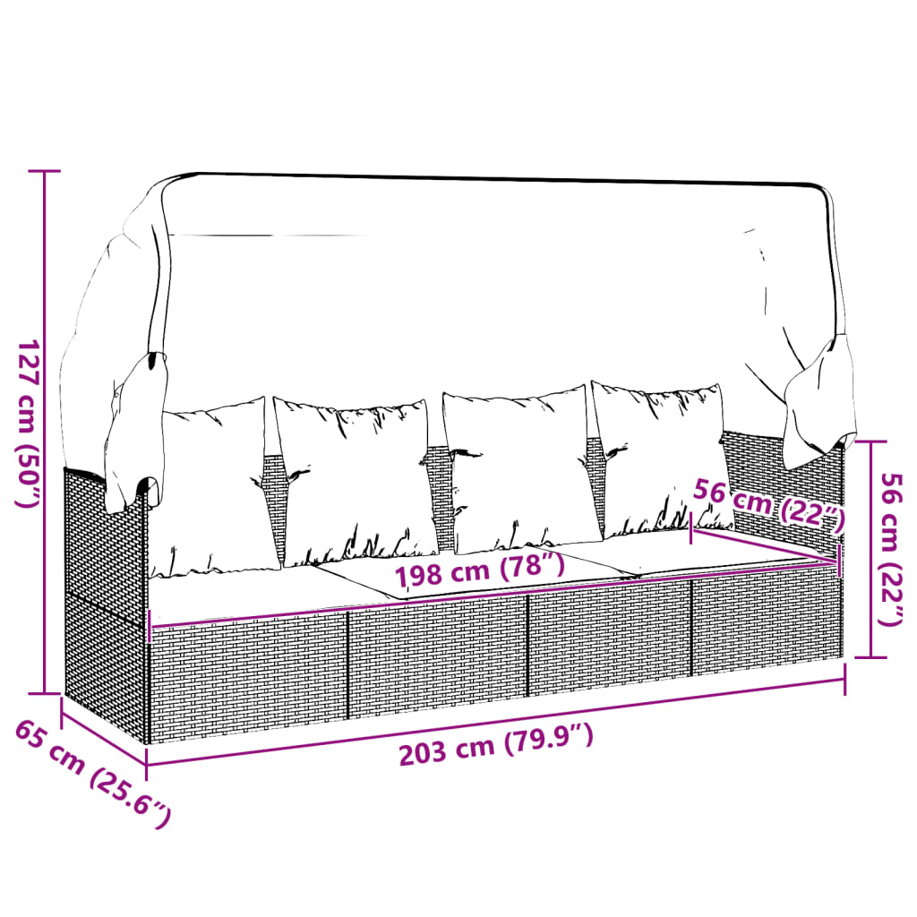 Outdoor Lounge Bed with Canopy and Cushions Grey Poly Rattan