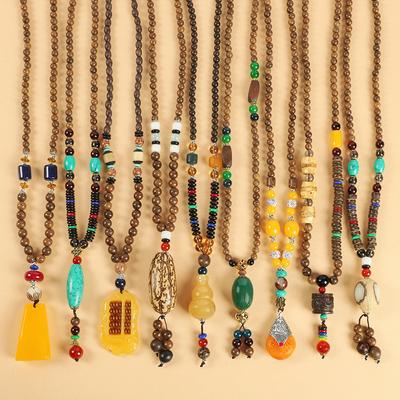 Vintage Ethnic Style Versatile Men's and Women's Sweaters Chain Long High End Wooden Pendant Necklace Pendant Accessories