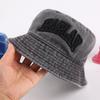 Black Fisherman Washed Cotton Bucket Hat With Embroidery Outdoor Beach Fade Sun Bucket Hats