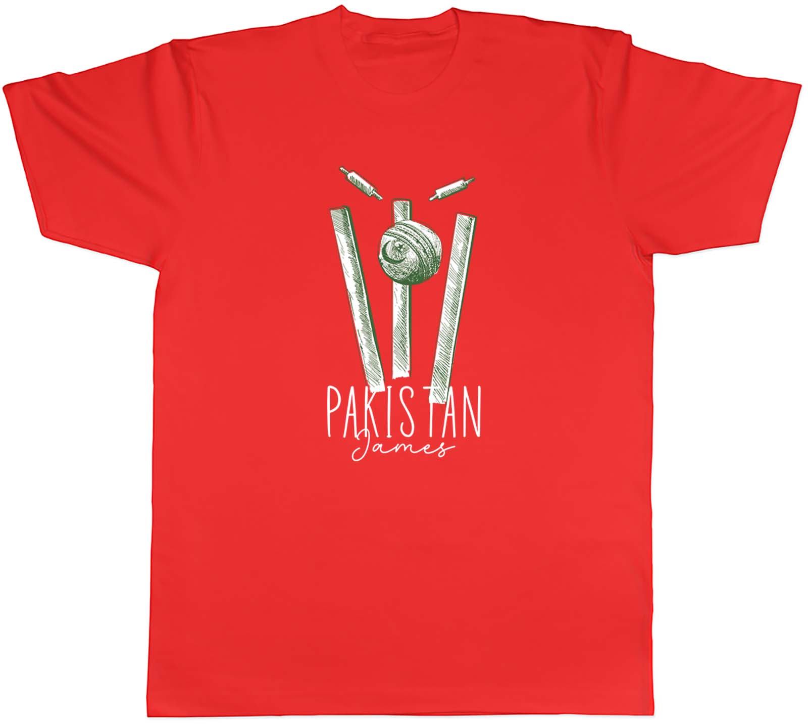 Personalised Pakistan Cricket Supporters Unisex TShirt Retro Ball Wicket Stump Tee S