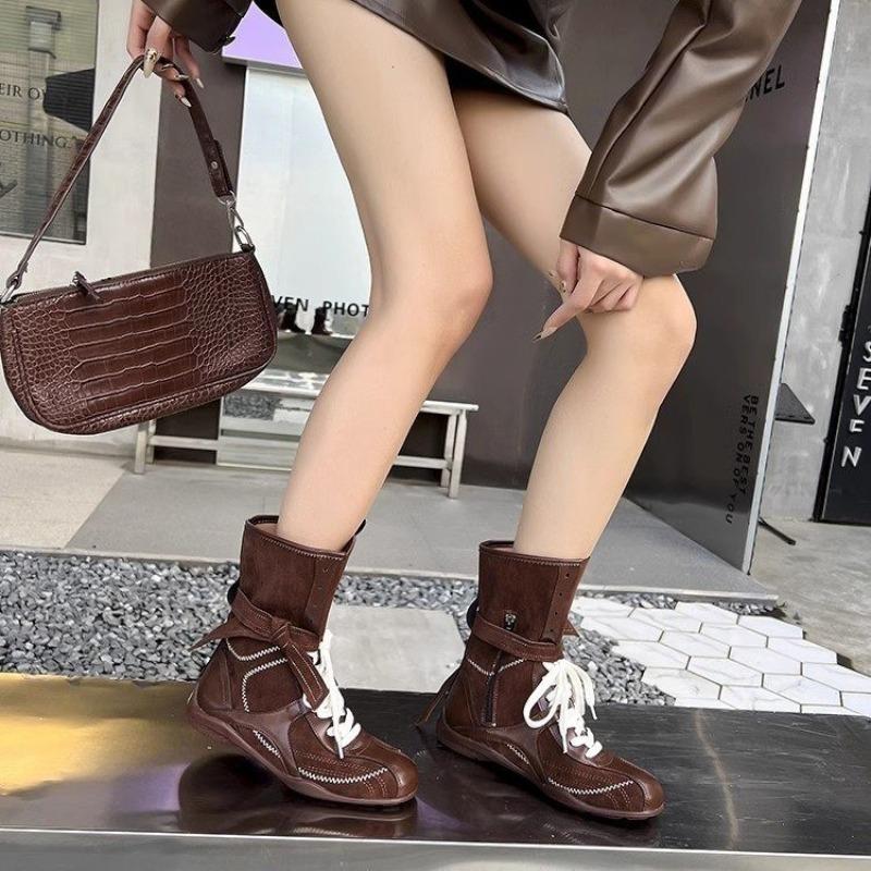 Fashion 2025 Brand Ladies Shoes Mid-Calf Women's Boots Fashion Side Zipper Modern Boots Women New Belt Buckle Lace-up Shoes for Women