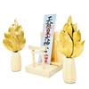 Gold Mini Small Sakaki Round Stand with Torii Gate, Shinto Shrine Set, Crafted by Artisans, Includes Torii Gate, Ofuda Stand, and Shinto Shrine. This