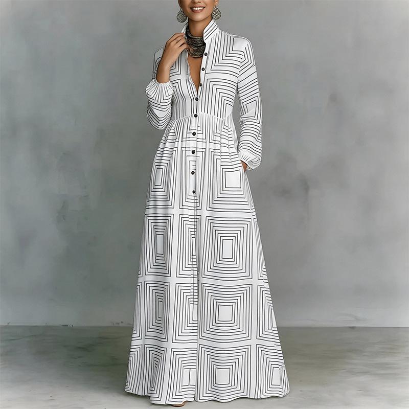 Spring women s clothing, European and American dresses, elegant casual loose print dresses, flower dresses S белый