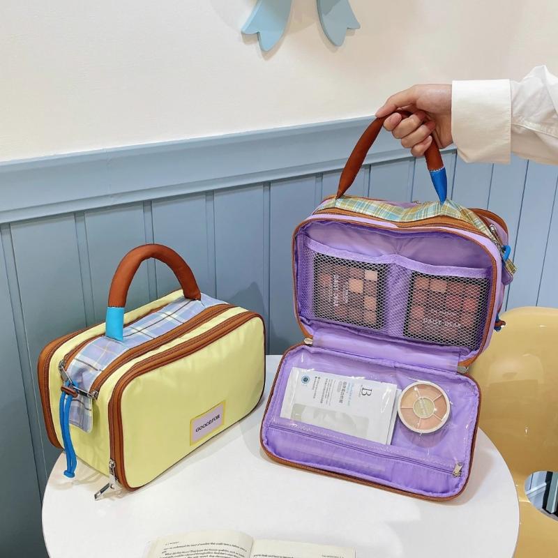 Makeup Bag Color Block Cosmetic Bag Fashion Contrast Color Makeup Organizer Portable Travel Toiletry Storage Pouch Accessory