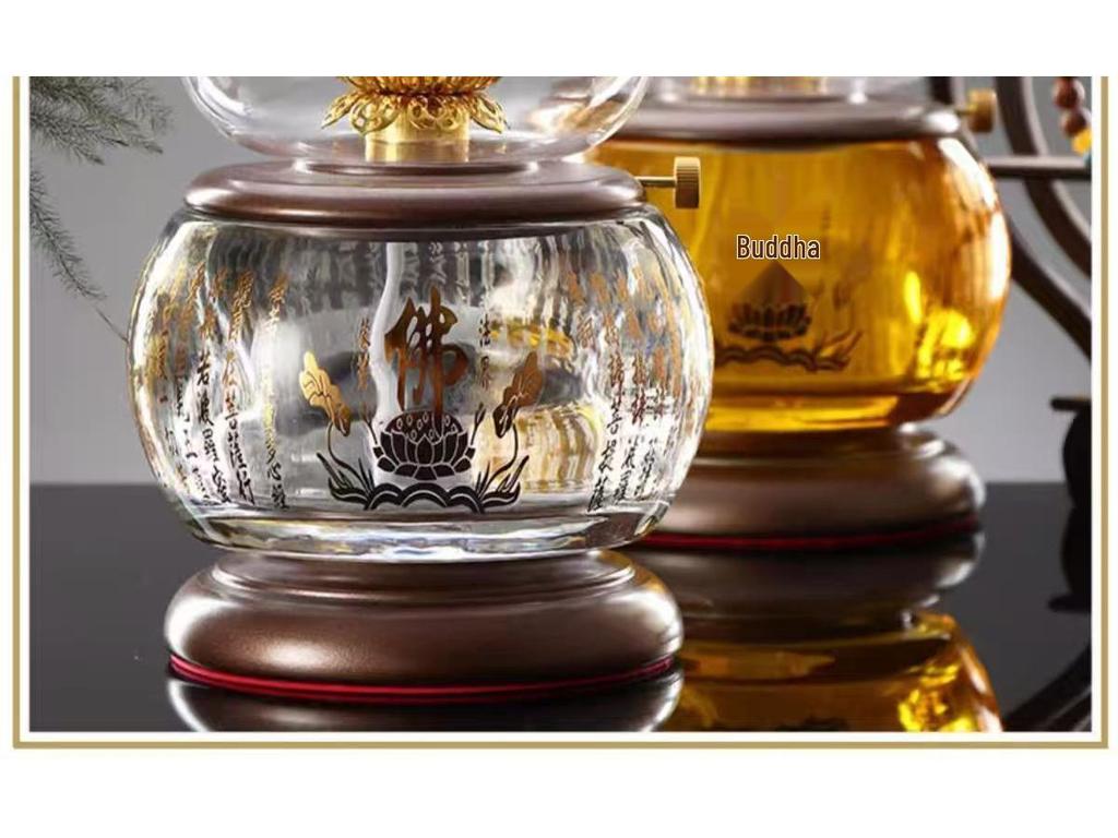 Large Windproof Crystal Oil Lamp Holder for Buddha Offering - Heat-Resistant for Long-Burning Liquid Ghee in Household or Temple.