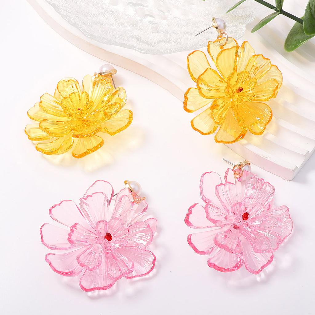 Sweet Fairy Transparent Texture Big Flower Imitation Pearl Earrings Fresh Pastoral Gentle Atmosphere Women's Models
