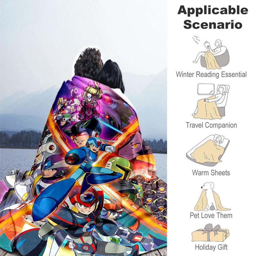 1pc Mega Man Robotics All-Season Comfort, Outdoor Flannel Blanket - Soft, Warm & Cozy for Naps, Camping & Travel 022