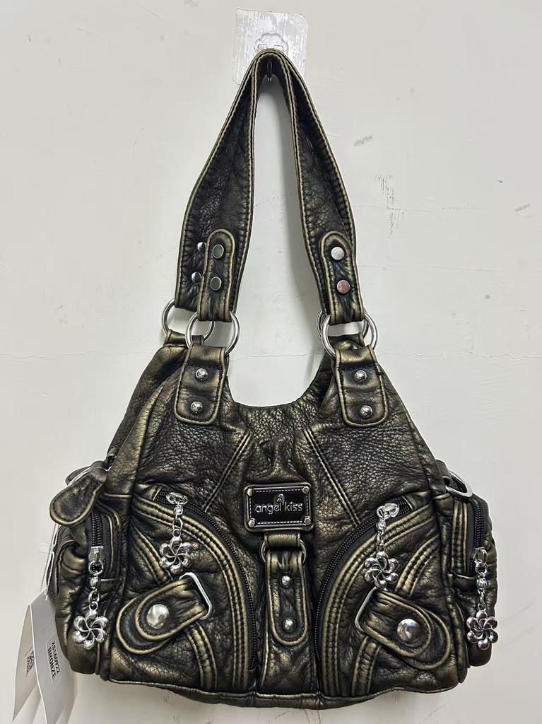 Angel Kiss Stil Retro Abgenutzte Leder Hobo Tasche, Edgy Y2K Umhängetasche Geräumige Schultertasche mit Mehreren Taschen für den Alltag