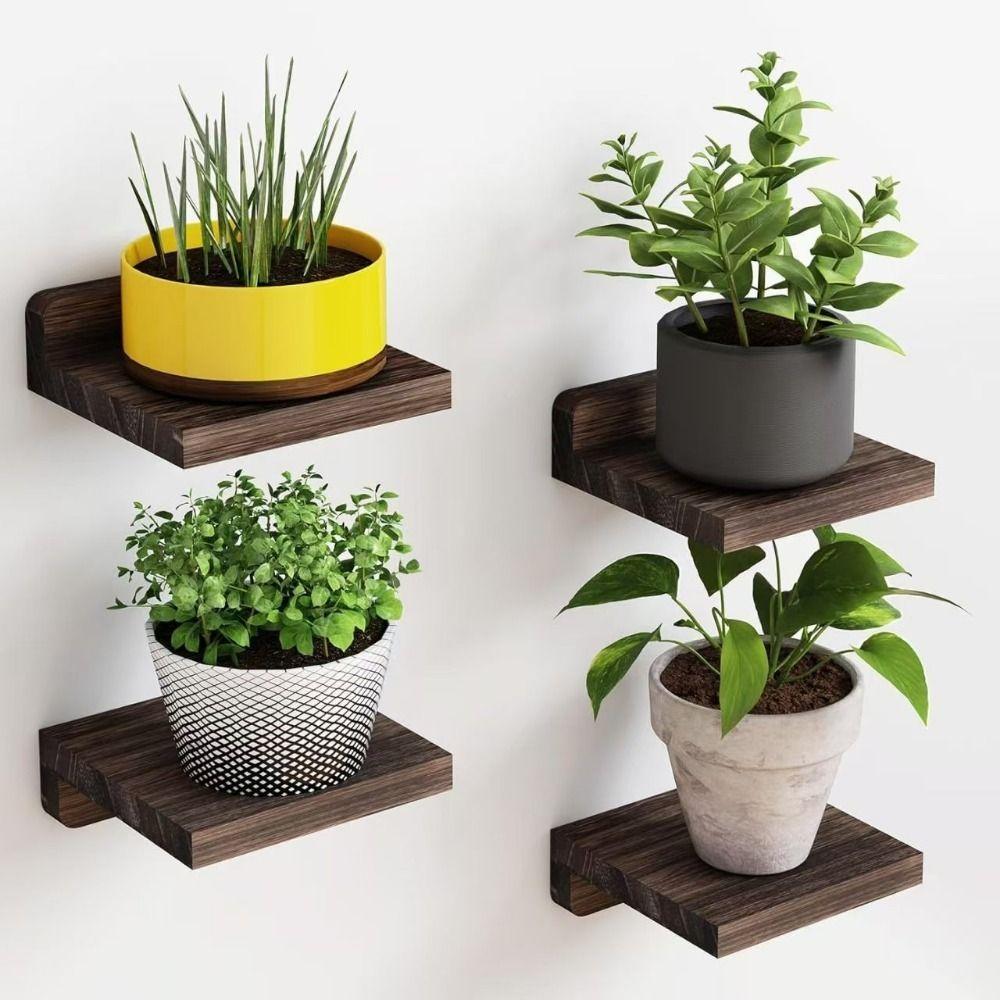 4 Stück Holz Wandmontierte Regale Einfache Pflanzen Blumentopf Tabletts Langlebige Blumenständer für die Küche