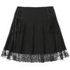 2023 Women High Waist A-Line Mini Skirt Lace Decoration Pleated Printed Punk Style Black Dress Club Party Wear Hot