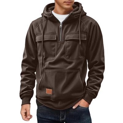 Men's Casual Multi-Pocket Zipper Hoodie - European Style for Autumn/Winter 2025