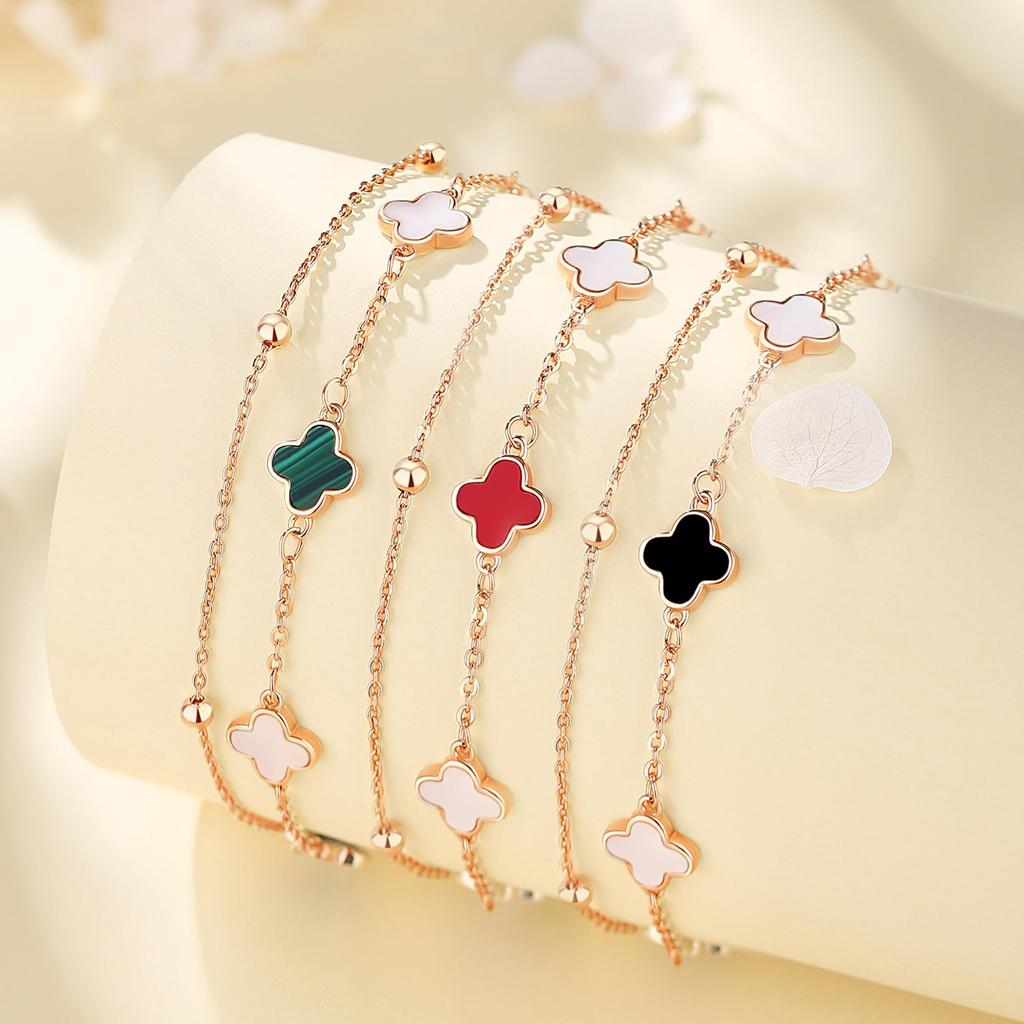 Trifoi cu patru foi, dublu, hipoalergenic, pentru nuntă, ziua de naștere, vine cu o cutie cadou frumoasă [YINCHIE], brățară pentru femei, motiv, populară, lanț, pentru femei,