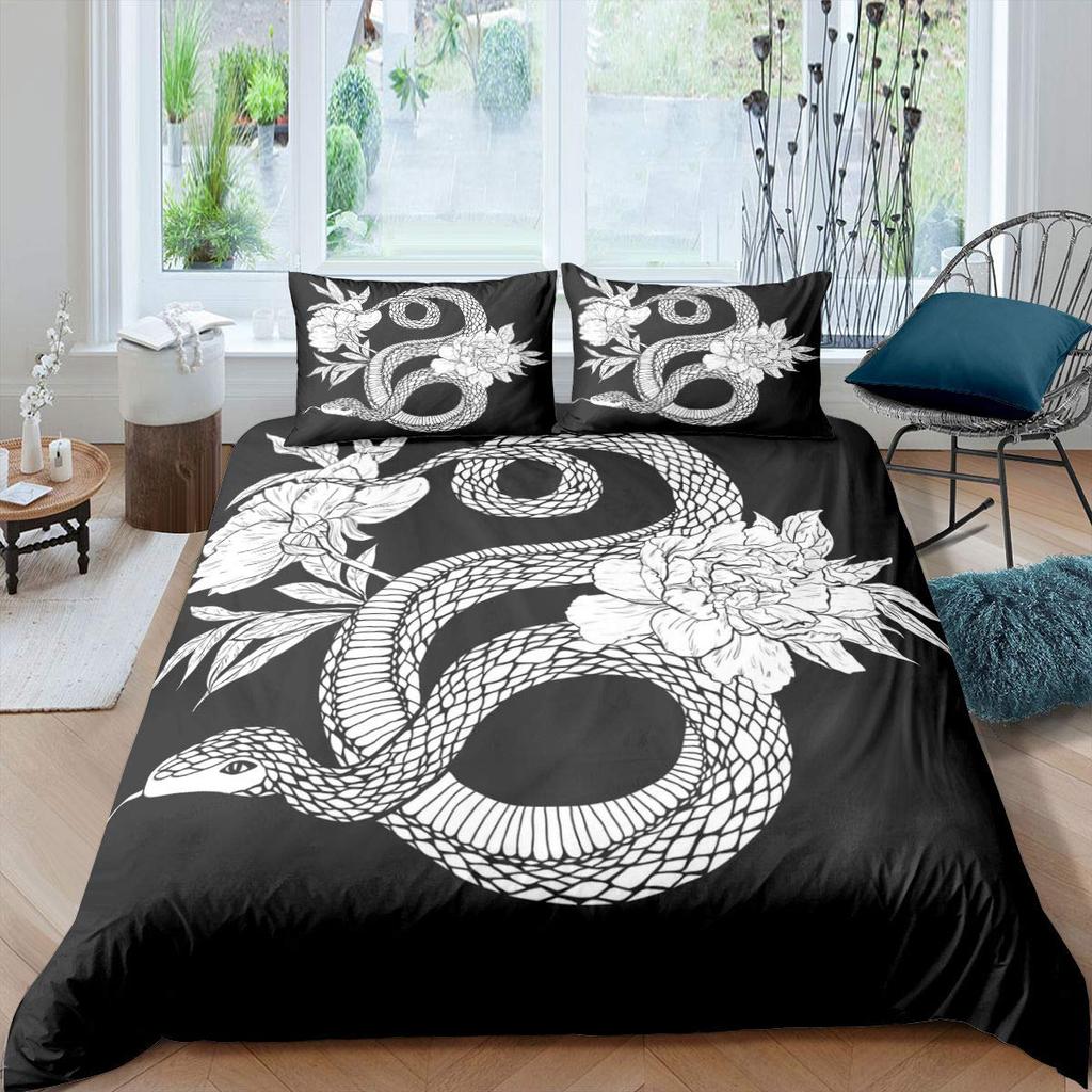 Duvet Cover Cartoon Viper Print Bedding Set for Boys Girls Snake Serpent Comforter Cover Kawaii Child Animal Bedroom Collection