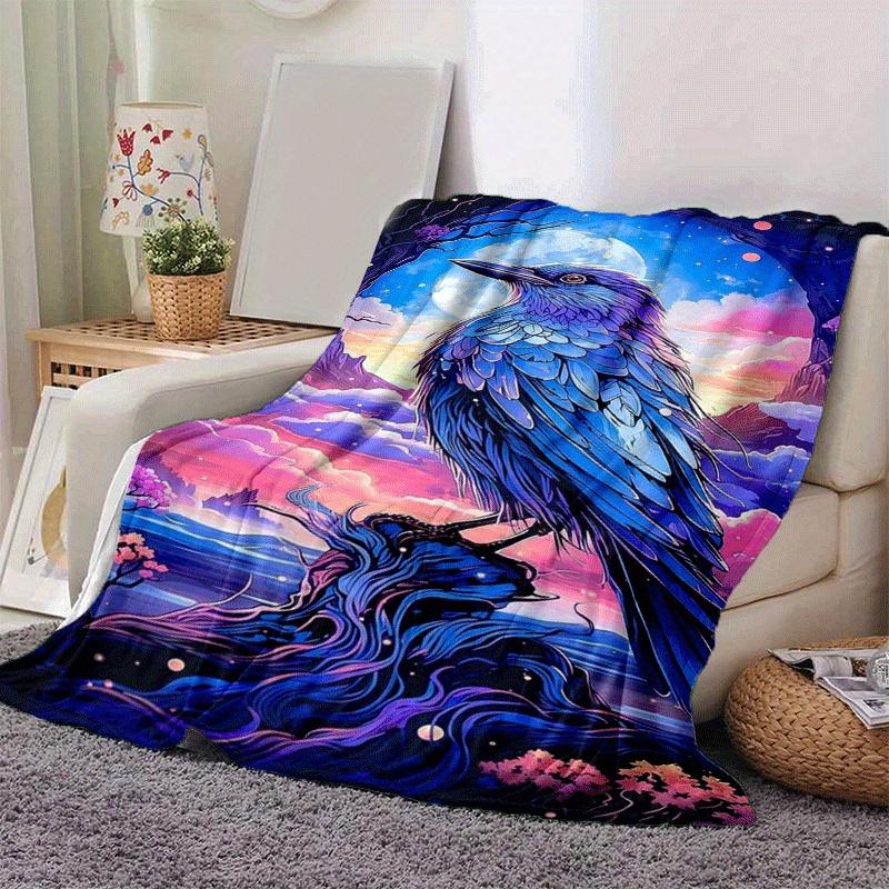 1pc Bird Printing Lightweight Flannel Blanket, Comfortable and Warm Blanket, for Camping Sofa Bed and Couch Office, Gift