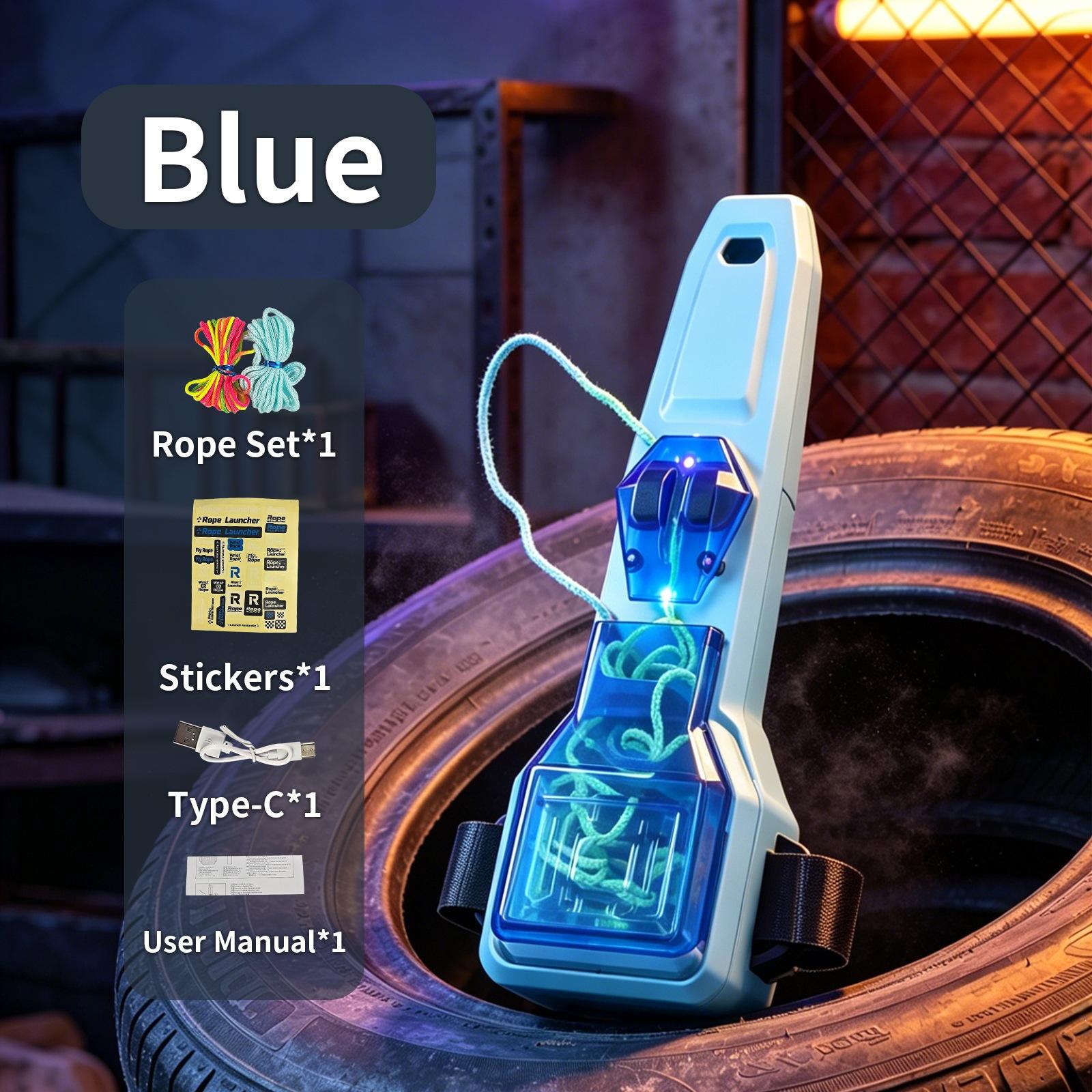 Automatische Recycling Licht Speelgoed Touw Gloeiend in het Donker Touw Touw Lanceerder Lichtgevend Draagbaar Handheld Touw Stressverlichtend Speelgoed blauw