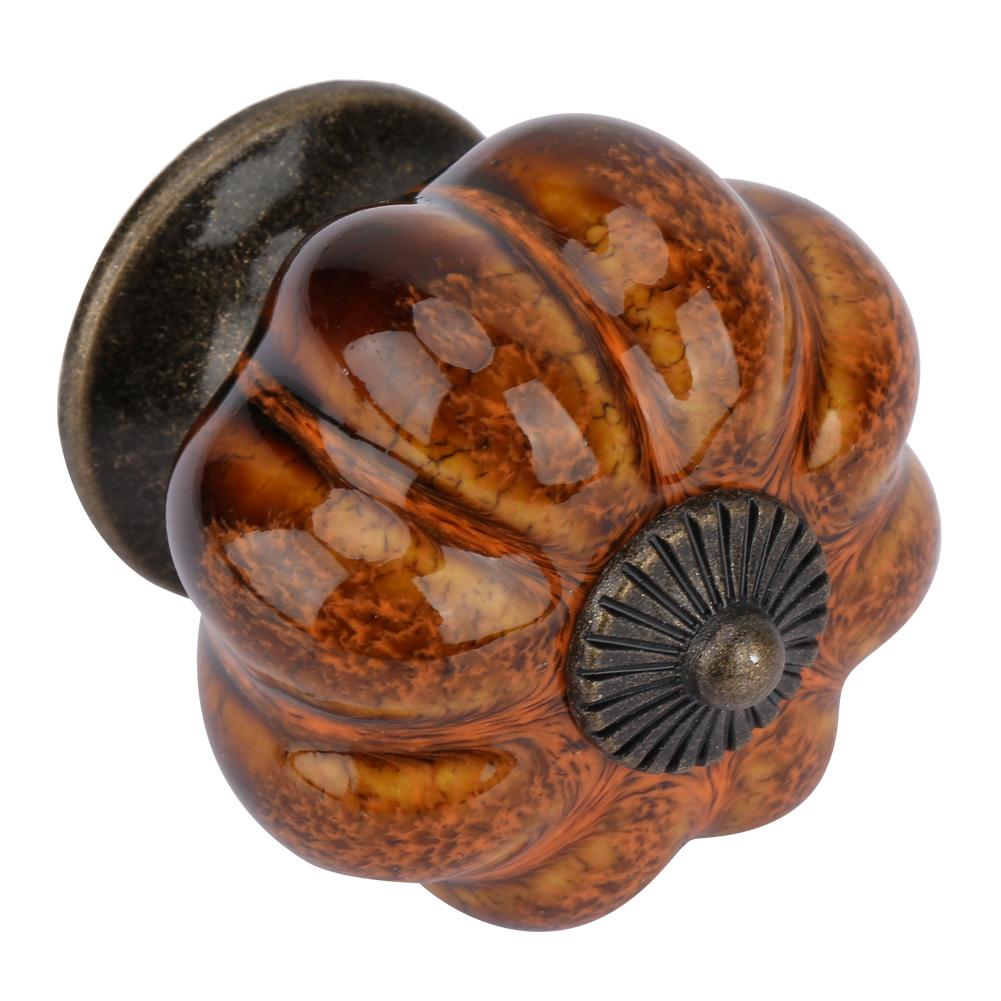 European Ceramic Pumpkin Door Knobs Cabinet Handles Single Hole Cupboard Drawer Pulls (White)