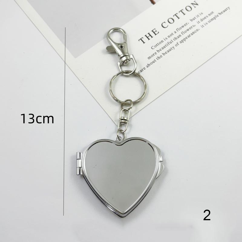 Flip Folding Mirror Keychain Travel Pocket Mirror Key Ring Metal Elliptical Heart-Shaped Mirror Anti-Lost Phone Camera Pendant