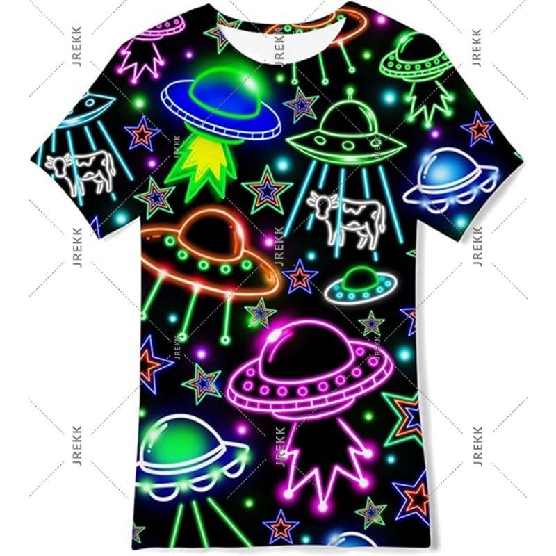 Neon Hip Hop Kat T-shirt Voor Mannen Carnavalsfeest Ronde Hals Korte Mouw T-shirts Hip Hop Straat 2025 Zomer Trend Sterren Ruimte Tee