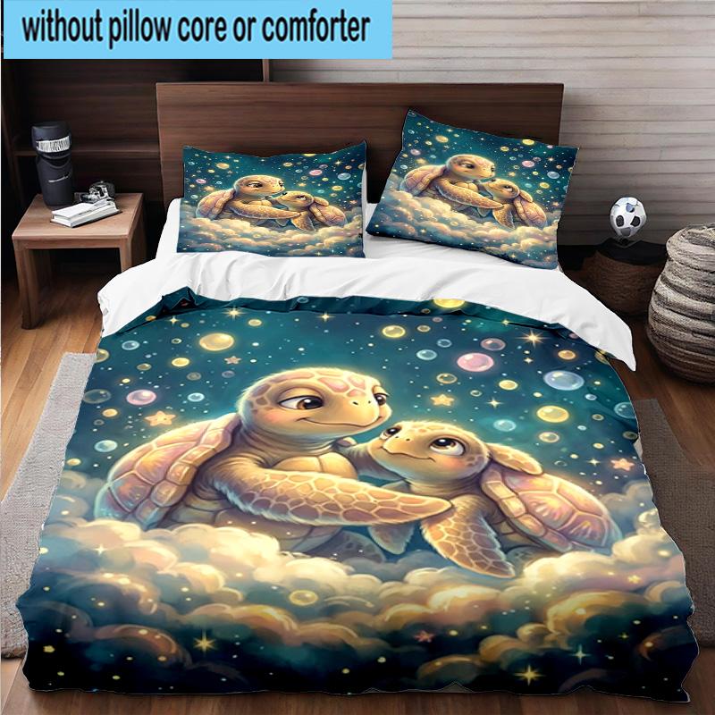 Underwater Two Sea Turtles 3pcs Bedding,Including 1pc Duvet Cover And 2pcs Pillowcases Perfect for Christmas,Ideal for Bedroom, Dormitory
