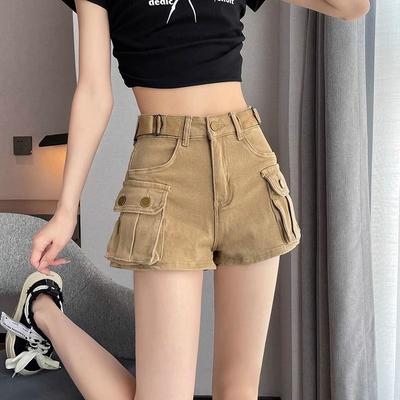 Women's Thin Denim Shorts High Waist Slimming A-line Wide Legs
