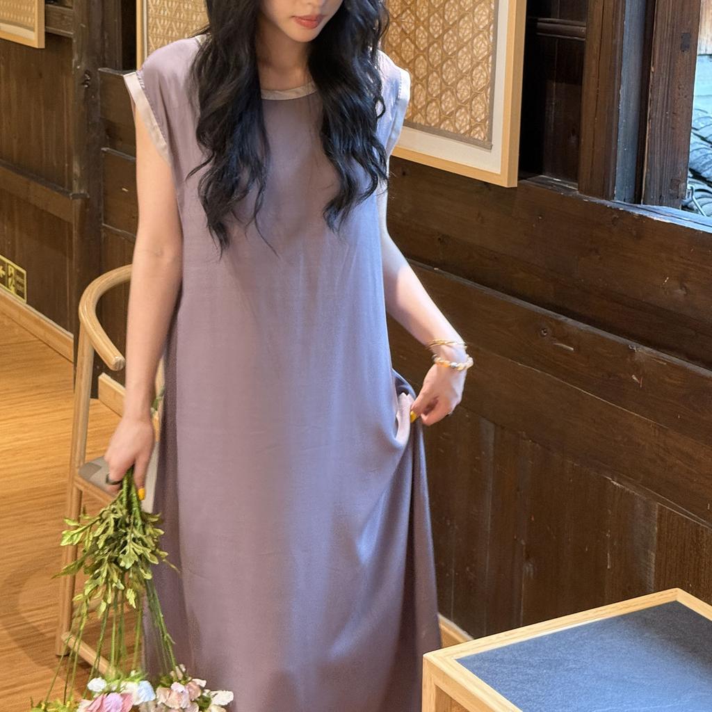 French retro printed nightdress women's summer cotton and silk loose loungewear high-end dress vacation dress can be worn outside
