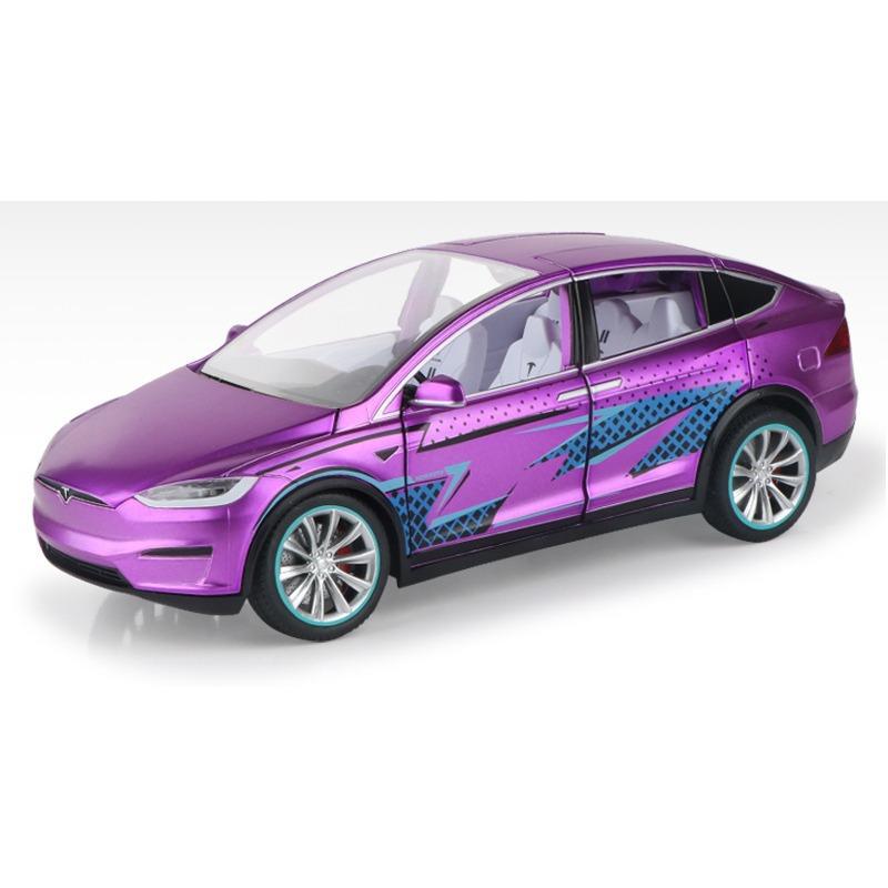 

1/24 Tesla Model X SUV Модель автомобиля из сплава, литые металлические транспортные средства, имитация модели автомобиля, коллекция звуков и света, детская игрушка в подарок фиолетовый