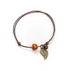 Vintage Leaf Bracelet Small Bell and Colorful Flower Glazed Ceramic Bead Pendant Leather Rope Anklet Women Ethnic Style Pulseras