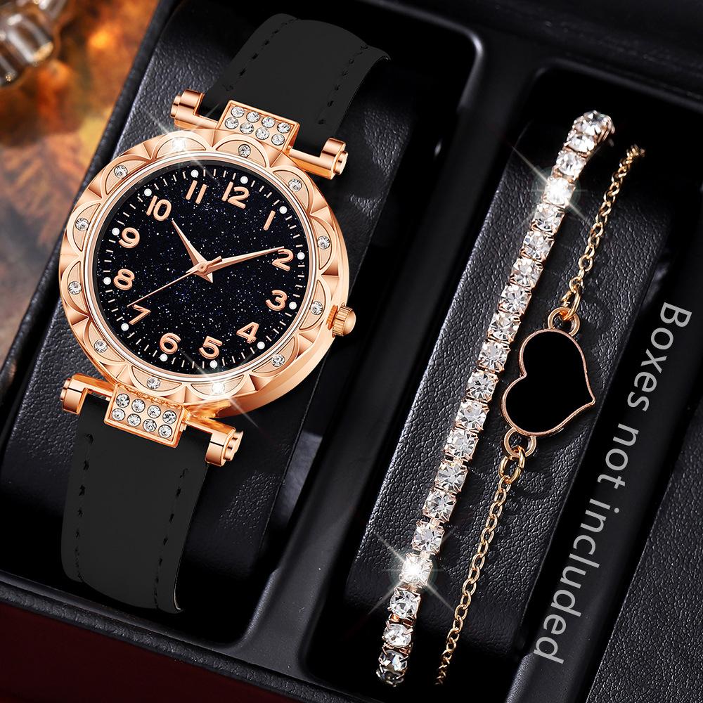 Diamond Watch Women's Belt Digital Disc Quartz Watch High Value Clover Jewelry Watch Set