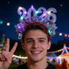 Hair Hoop 2026 Shiny Sequin Headband Elastic Festive Hairband with Plush Ribbons Colorful New Year Party Accessory