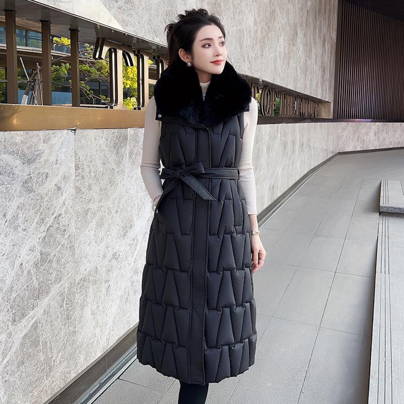 Nou Toamnă și Iarnă Lung Femei Guler de Păr Vestă fără Mâneci Culoare Solidă Îngroșată Caldă Sport Casual Lejer Jachetă Ușoară