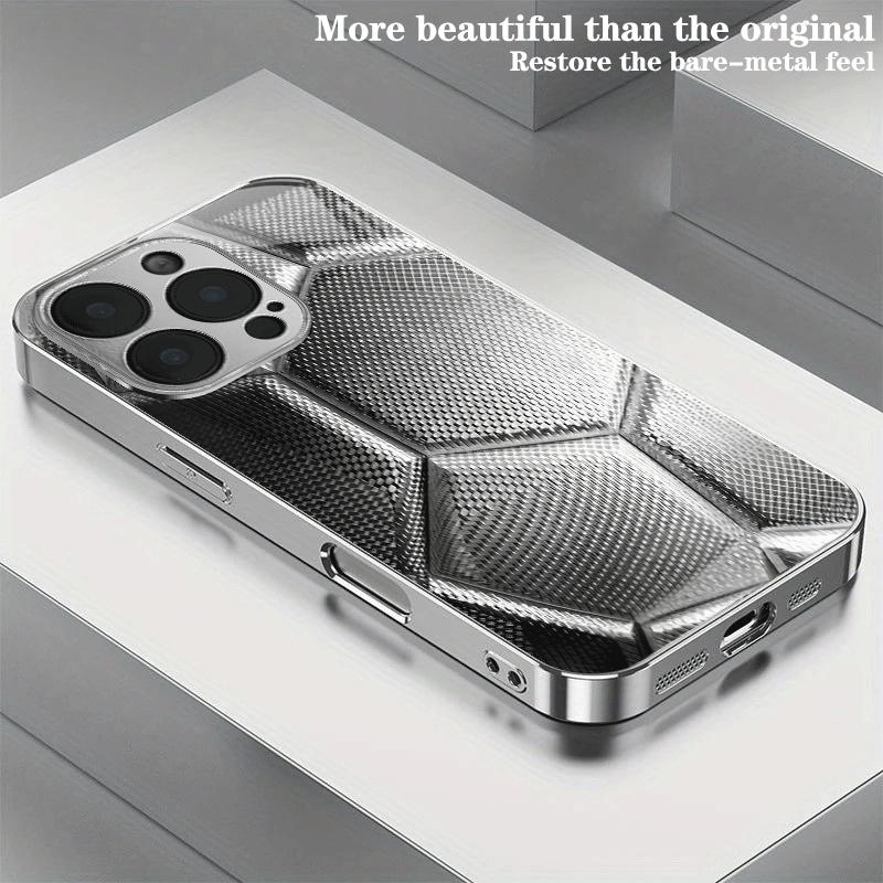 Premium electroplated glass phone case for iPhone 17 16 15 14 13 12 11pm Pro Plus. New metallic soccer ball texture.