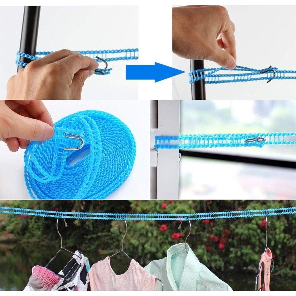 10M Retractable Clothesline Outdoor Portable Travel Camping Washing Line Rope Reel with Carabiner Hook Hiking Outdoor Gadgets