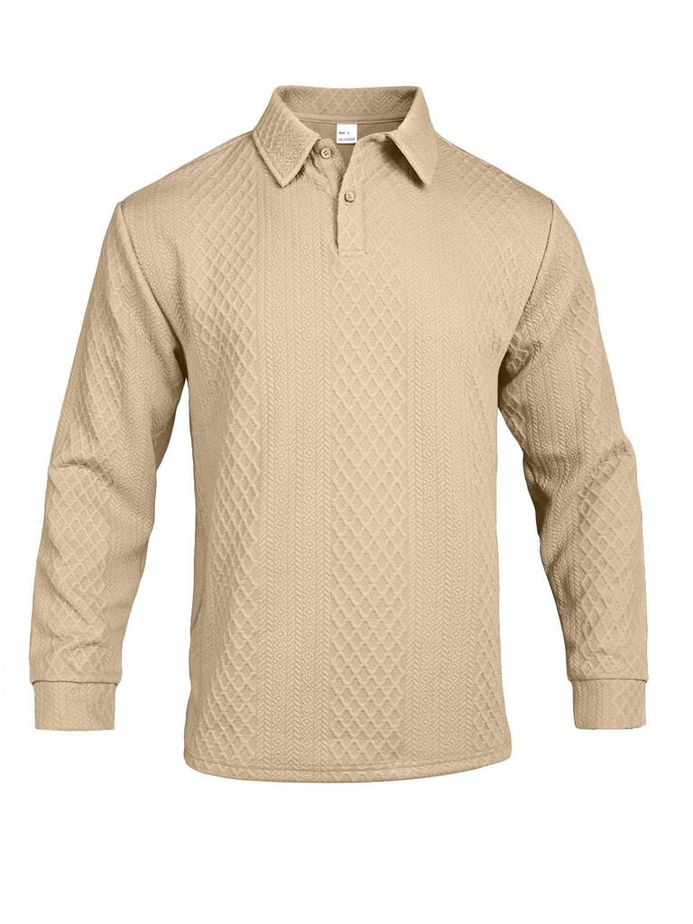 European Style Textured Jacquard Long Sleeve Polo Shirt for Men