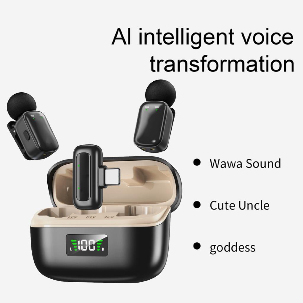 Wireless Lavalier Microphone AI Noise Reduction AI Voice Changer Mic for Video Recording