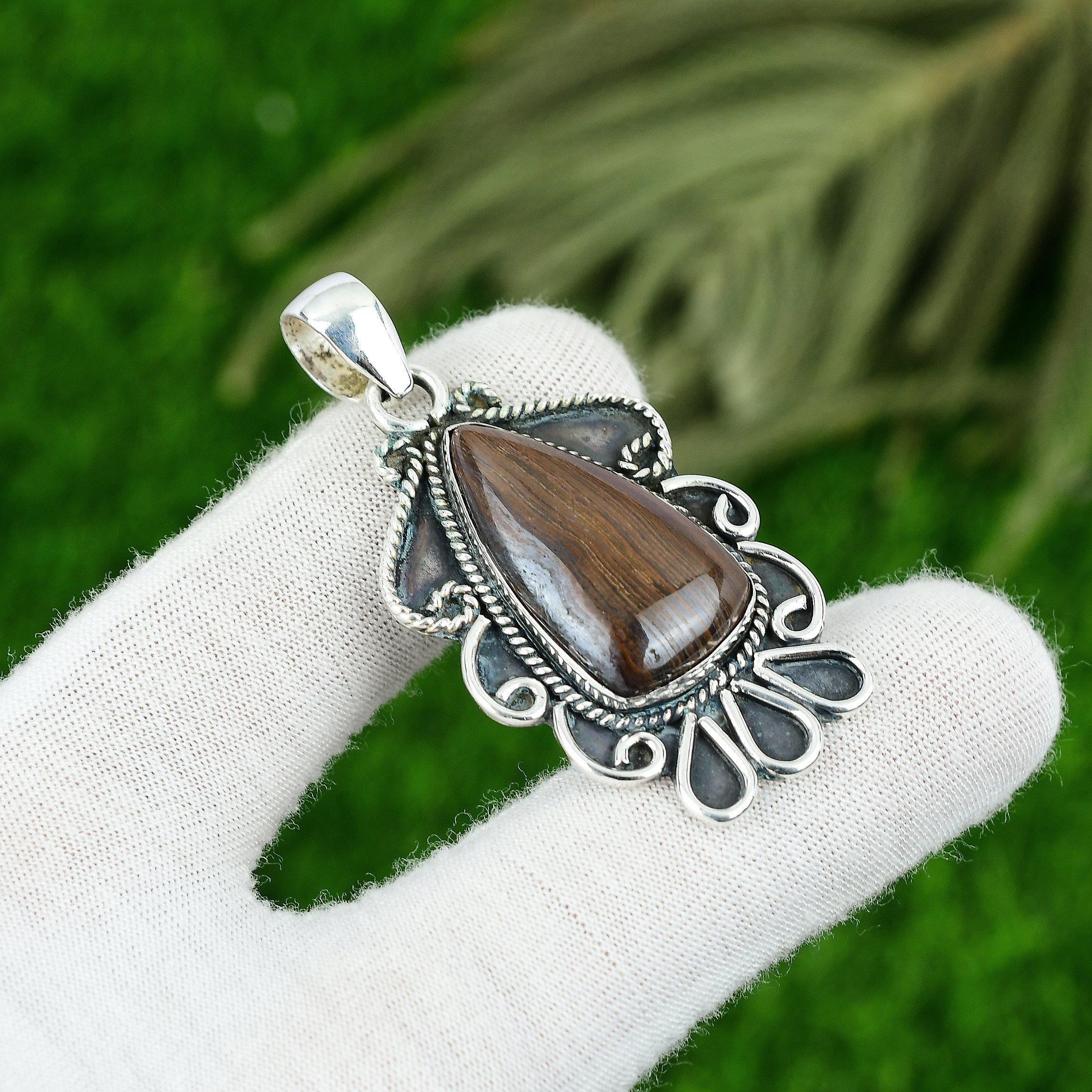 

Pear Iron Tiger Eye Stone 925 Silver Sister Bezel Birthday New Pendant Jewelry