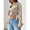European & American Style Women's Waist-cinched Long Sleeve Short Trench Coat, Spring Autumn Casual Lace-up Fashion Outerwear