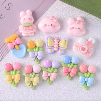 Accessoires faits main en résine, lapin et nuage mignons, bouquet de tulipes adorables