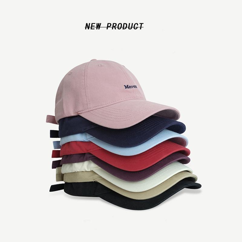Simple embroidery soft top big head circumference red baseball cap women's summer wide brim sunshade versatile face small cap