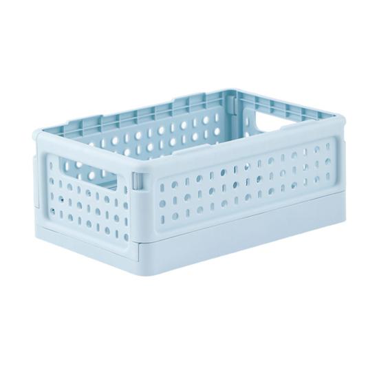 

Foldable Storage Basket Stackable Collapsible Basket Folding Desktop Organizer with Handles for Snacks Stationery Cosmetics Laundry Room Pantry светло-синий