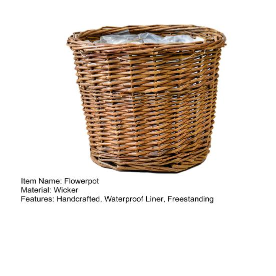 Wicker Planter Basket with Waterproof Liner Handwoven Natural Brown Willow Flowerpot