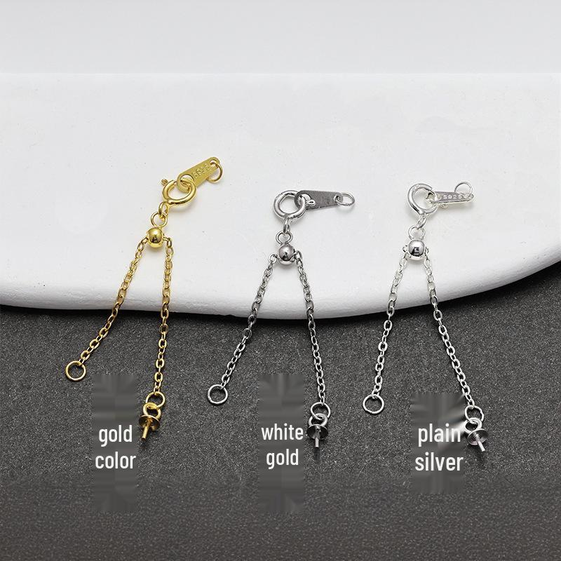 S925 Silver O-Shaped Silicone Adjustable Pearl Bracelet/Necklace Clasp and Extension Chain. Plain Silver