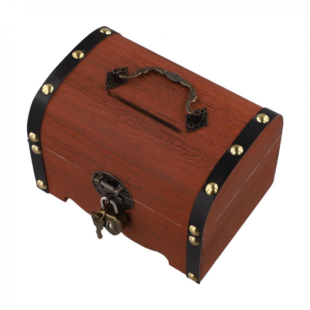 Decorative Storage Coin Box Piggy Bank Wooden Treasure Chest