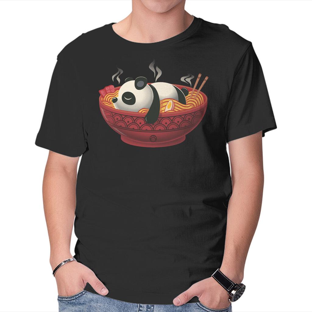 Unisex Crew Neck T-Shirt Sleepy Ramen Panda Graphic Short Sleeve Casual Tee