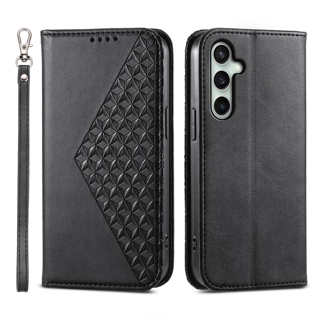 For Samsung Galaxy S25 FE Case Calf Texture PU Leather Wallet Phone Cover with Wrist Strap