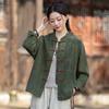 Johnature Women Vintage Blouses Spring Chinese Style Solid Color Shirts Stand Long Sleeve Button Shirts