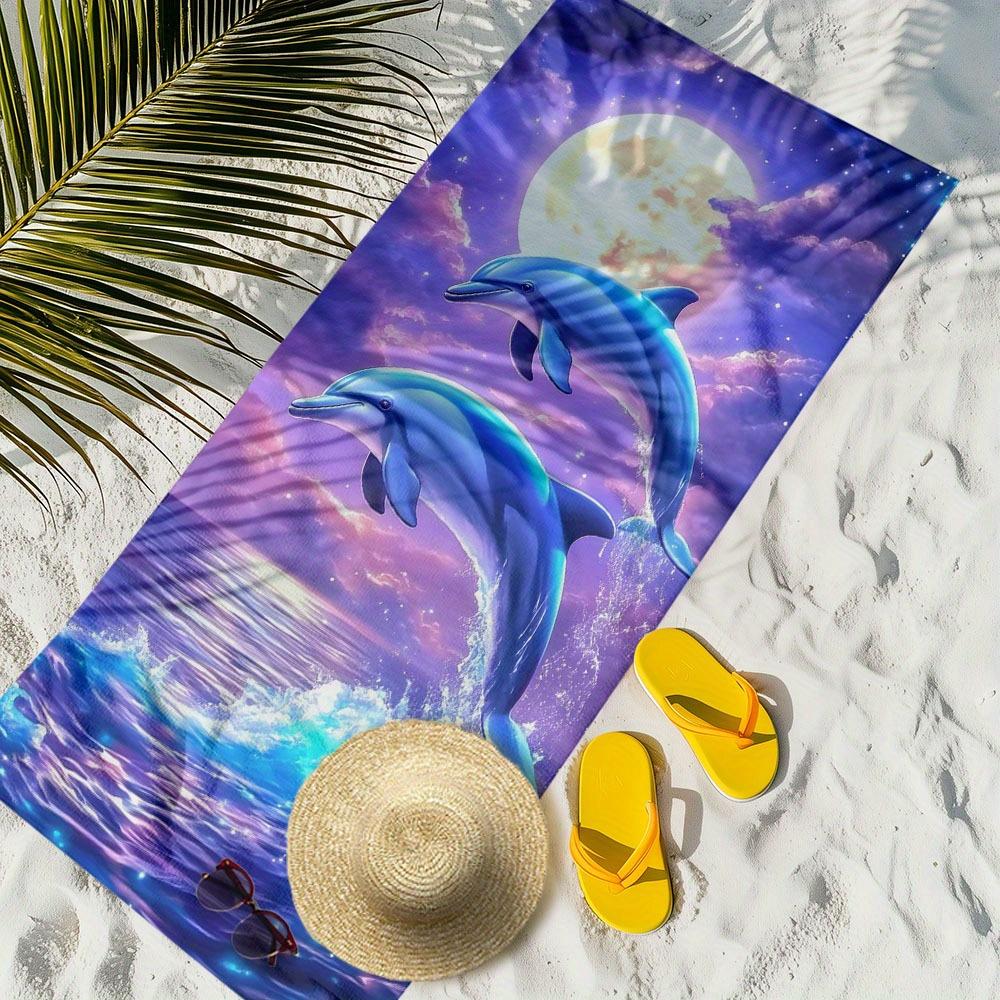 Extra Large Dolphin Beach Towel - Quick-Dry Super Absorbent, Vibrant Ocean Night Sky Design for Pool, Swim & Travel, Lightweight