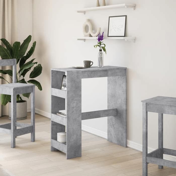VidaXL Bar Table with Shelves Concrete Grey Engineered Wood, Pub Table, High Table, Bar Stool Table, Table 854376
