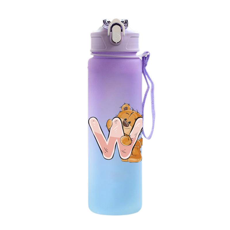 Cartoon Letter Printed Lovely A-Z 750ml Water Bottle Large Capacity Drinking Cup Portable Outdoor Sports Water Cup Children Gift
